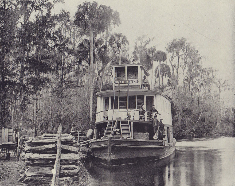 Okahumkee riverboat at Ocklawaha, Florida. STODDARD 1895 old antique print